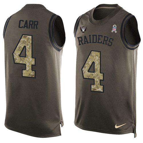 Nike Raiders #4 Derek Carr Green Stitched NFL Limited Salute To Service Tank Top Jersey
