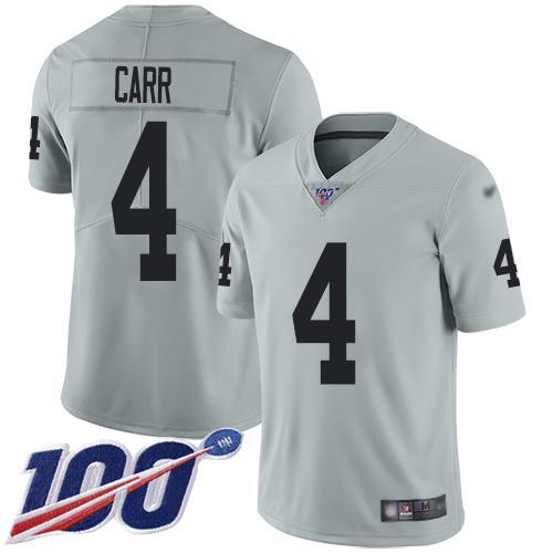 Nike Raiders #4 Derek Carr Silver Stitched NFL Limited Inverted Legend 100th Season Jersey