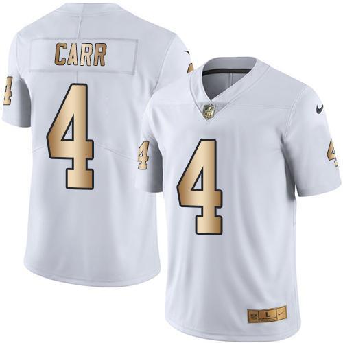 Nike Raiders #4 Derek Carr White Stitched NFL Limited Gold Rush Jersey