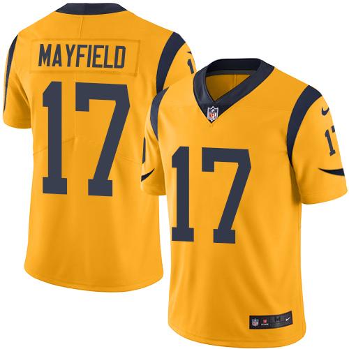 Nike Rams #17 Baker Mayfield Gold Stitched NFL Limited Rush Jersey
