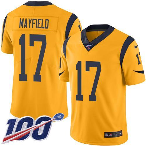 Nike Rams #17 Baker Mayfield Gold Stitched NFL Limited Rush 100th Season Jersey
