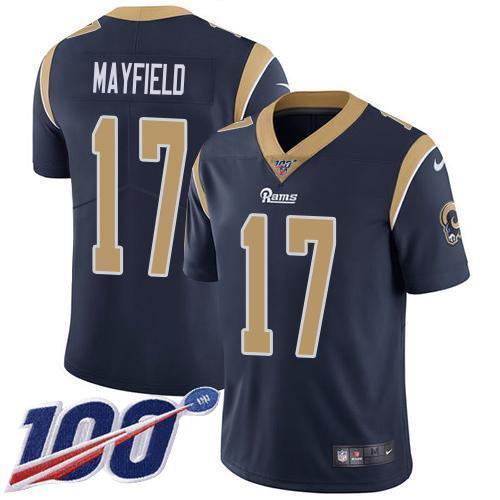 Nike Rams #17 Baker Mayfield Navy Blue Team Color Stitched NFL 100th Season Vapor Limited Jersey