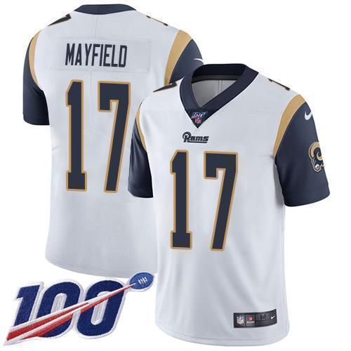 Nike Rams #17 Baker Mayfield White Stitched NFL 100th Season Vapor Limited Jersey