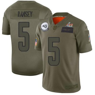 Nike Rams #5 Jalen Ramsey Camo Super Bowl LVI Patch Stitched NFL Limited 2019 Salute To Service Jersey