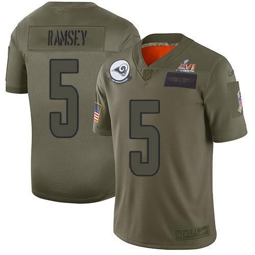 Nike Rams #5 Jalen Ramsey Camo Super Bowl LVI Patch Stitched NFL Limited 2019 Salute To Service Jersey