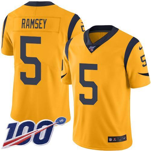 Nike Rams #5 Jalen Ramsey Gold Stitched NFL Limited Rush 100th Season Jersey