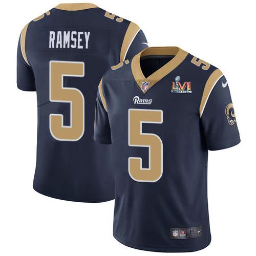 Nike Rams #5 Jalen Ramsey Navy Blue Team Color Super Bowl LVI Patch Stitched NFL Vapor Untouchable Limited Jersey