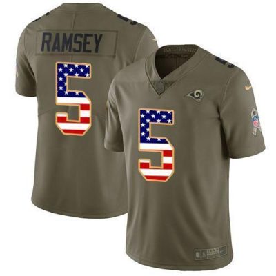 Nike Rams #5 Jalen Ramsey Olive/USA Flag Stitched NFL Limited 2017 Salute To Service Jersey
