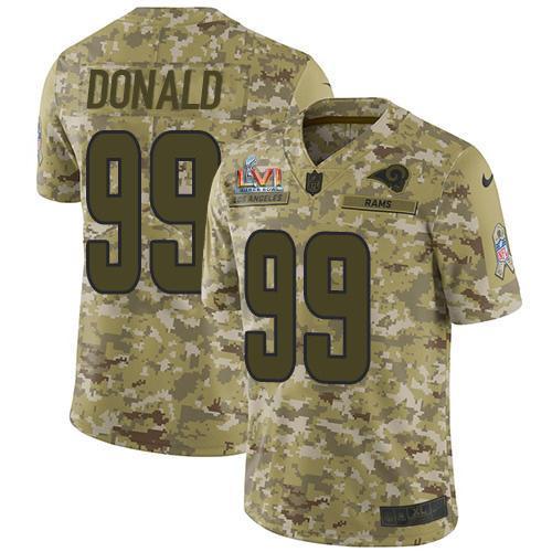 Nike Rams #99 Aaron Donald Camo Super Bowl LVI Patch Stitched NFL Limited 2018 Salute To Service Jersey