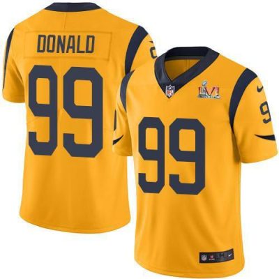 Nike Rams #99 Aaron Donald Gold Super Bowl LVI Patch Stitched NFL Limited Rush Jersey