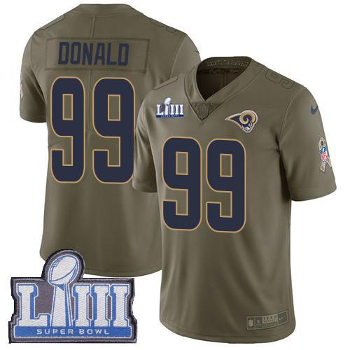 Nike Rams #99 Aaron Donald Olive Super Bowl LIII Bound Stitched NFL Limited 2017 Salute To Service Jersey