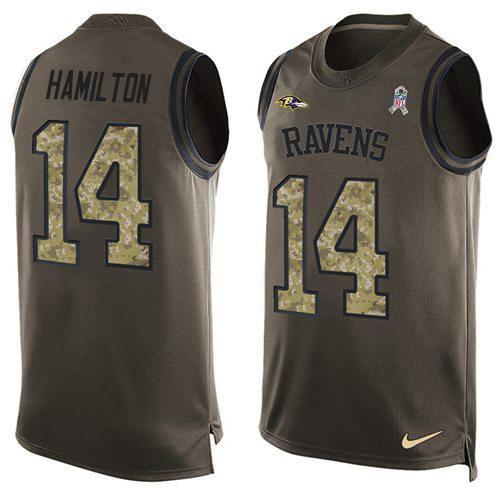 Nike Ravens #14 Kyle Hamilton Green Stitched NFL Limited Salute To Service Tank Top Jersey