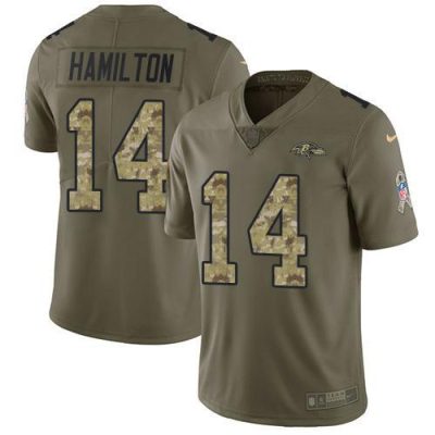 Nike Ravens #14 Kyle Hamilton Olive/Camo Stitched NFL Limited 2017 Salute To Service Jersey
