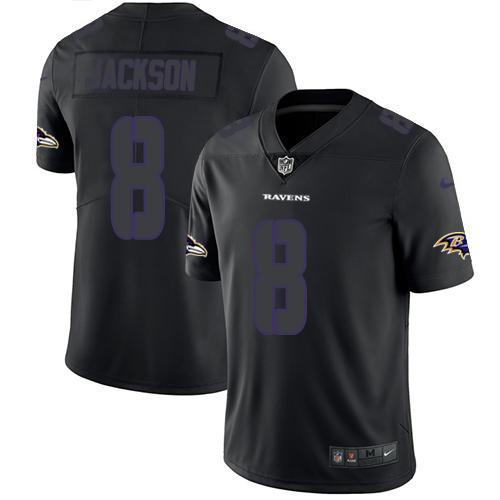 Nike Ravens #8 Lamar Jackson Black Stitched NFL Limited Rush Impact Jersey