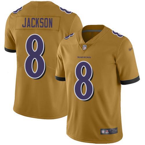 Nike Ravens #8 Lamar Jackson Gold Stitched NFL Limited Inverted Legend Jersey