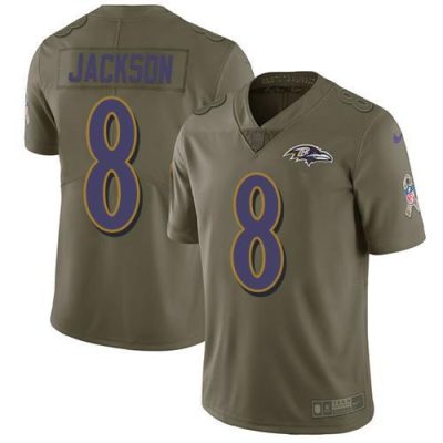 Nike Ravens #8 Lamar Jackson Olive Stitched NFL Limited 2017 Salute To Service Jersey