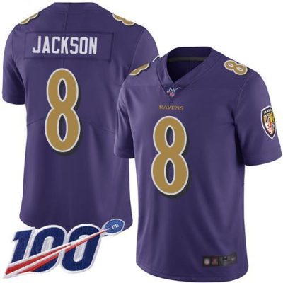 Nike Ravens #8 Lamar Jackson Purple Stitched NFL Limited Rush 100th Season Jersey