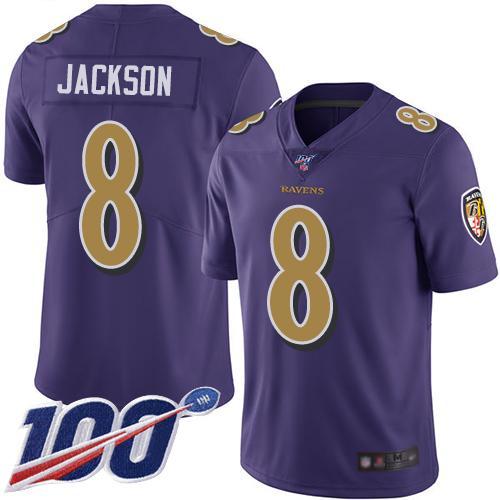 Nike Ravens #8 Lamar Jackson Purple Stitched NFL Limited Rush 100th Season Jersey