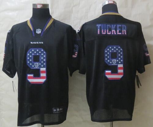 Nike Ravens #9 Justin Tucker Black Stitched NFL Elite USA Flag Fashion Jersey
