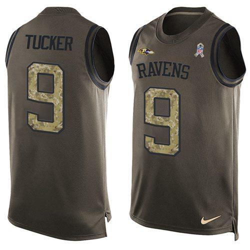 Nike Ravens #9 Justin Tucker Green Stitched NFL Limited Salute To Service Tank Top Jersey