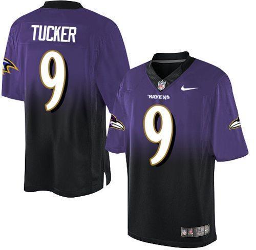 Nike Ravens #9 Justin Tucker Purple/Black Stitched NFL Elite Fadeaway Fashion Jersey