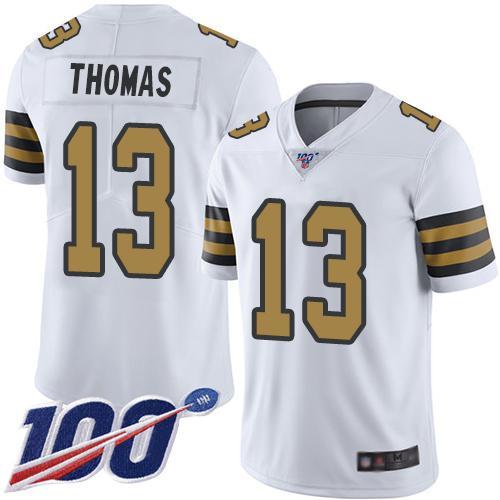 Nike Saints #13 Michael Thomas White Stitched NFL Limited Rush 100th Season Jersey
