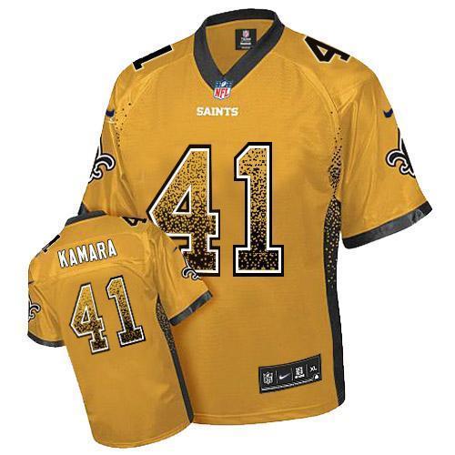 Nike Saints #41 Alvin Kamara Gold Stitched NFL Elite Drift Fashion Jersey