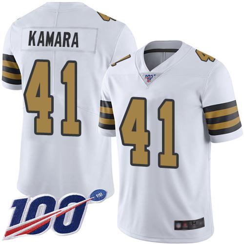 Nike Saints #41 Alvin Kamara White Stitched NFL Limited Rush 100th Season Jersey