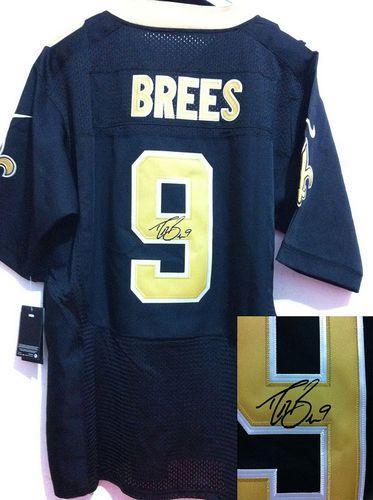 Nike Saints #9 Drew Brees Black Team Color Stitched NFL Elite Autographed Jersey