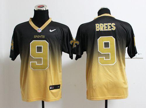 Nike Saints #9 Drew Brees Black/Gold Stitched NFL Elite Fadeaway Fashion Jersey