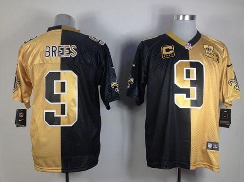 Nike Saints #9 Drew Brees Black/Gold Stitched NFL Elite Split Jersey