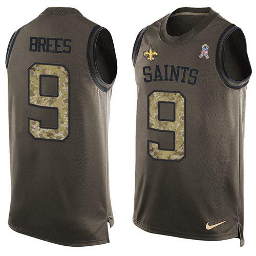 Nike Saints #9 Drew Brees Green Stitched NFL Limited Salute To Service Tank Top Jersey
