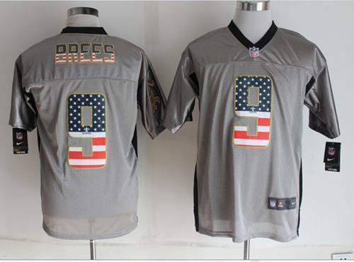 Nike Saints #9 Drew Brees Grey Stitched NFL Elite USA Flag Fashion Jersey