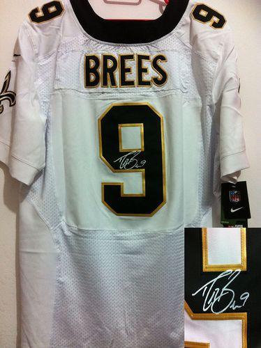 Nike Saints #9 Drew Brees White Stitched NFL Elite Autographed Jersey