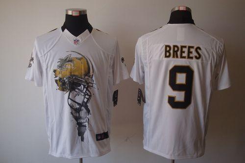 Nike Saints #9 Drew Brees White Stitched NFL Helmet Tri-Blend Limited Jersey