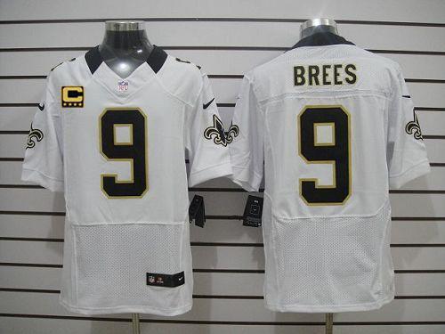 Nike Saints #9 Drew Brees White With C Patch Stitched NFL Elite Jersey