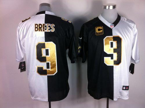 Nike Saints #9 Drew Brees White/Black Stitched NFL Elite Split Jersey