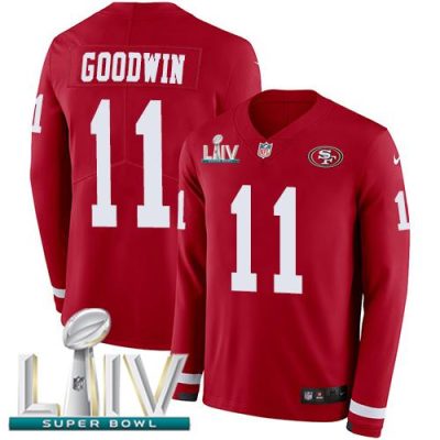 Nike San Francisco 49ers #11 Marquise Goodwin Red Super Bowl LIV 2020 Team Color Stitched NFL Limited Therma Long Sleeve Jersey