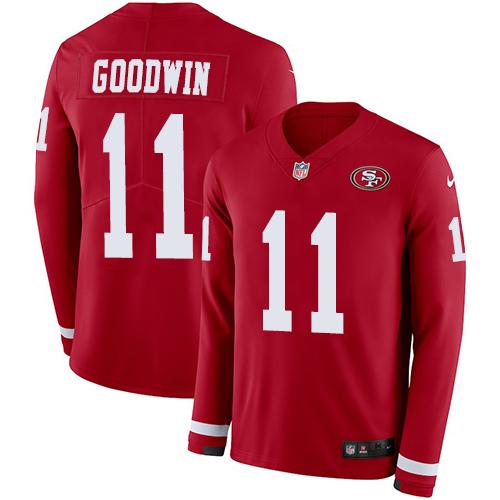 Nike San Francisco 49ers #11 Marquise Goodwin Red Team Color Stitched NFL Limited Therma Long Sleeve Jersey