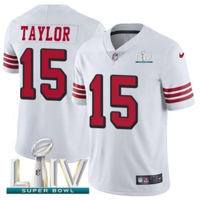 Nike San Francisco 49ers #15 Trent Taylor White Super Bowl LIV 2020 Rush Stitched NFL Vapor Untouchable Limited Jersey