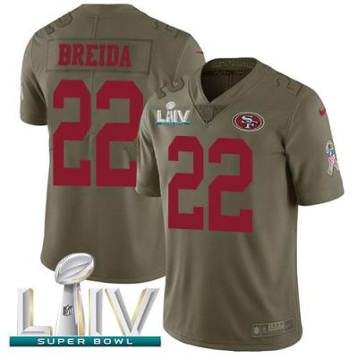 Nike San Francisco 49ers #22 Matt Breida Olive Super Bowl LIV 2020 Stitched NFL Limited 2017 Salute To Service Jersey