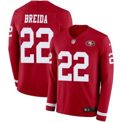 Nike San Francisco 49ers #22 Matt Breida Red Team Color Stitched NFL Limited Therma Long Sleeve Jersey