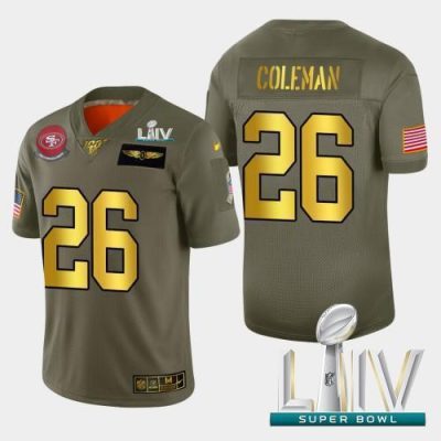 Nike San Francisco 49ers #26 Tevin Coleman Olive Gold Super Bowl LIV 2020 2019 Salute to Service NFL 100 Limited Jersey