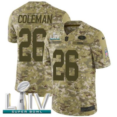 Nike San Francisco 49ers #26 Tevin Coleman Camo Super Bowl LIV 2020 Stitched NFL Limited 2018 Salute To Service Jersey