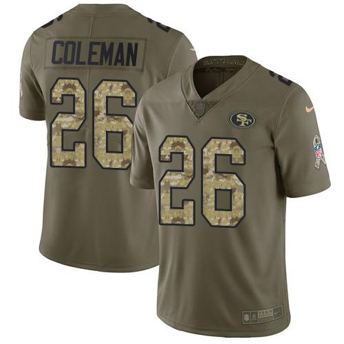 Nike San Francisco 49ers #26 Tevin Coleman Olive/Camo Stitched NFL Limited 2017 Salute To Service Jersey