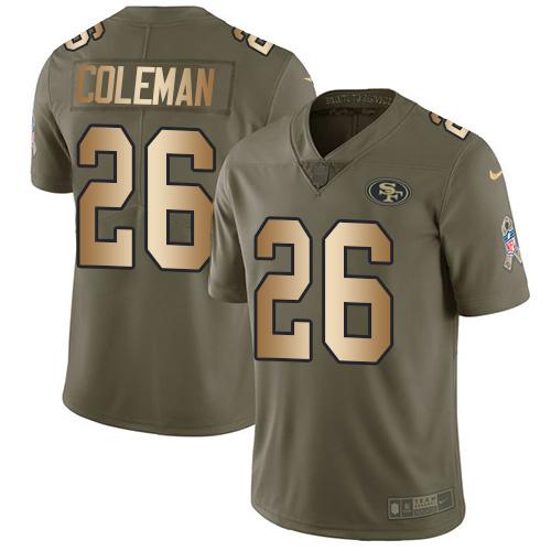 Nike San Francisco 49ers #26 Tevin Coleman Olive/Gold Stitched NFL Limited 2017 Salute To Service Jersey