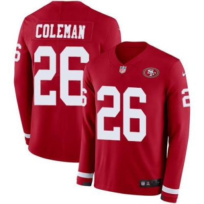 Nike San Francisco 49ers #26 Tevin Coleman Red Team Color Stitched NFL Limited Therma Long Sleeve Jersey
