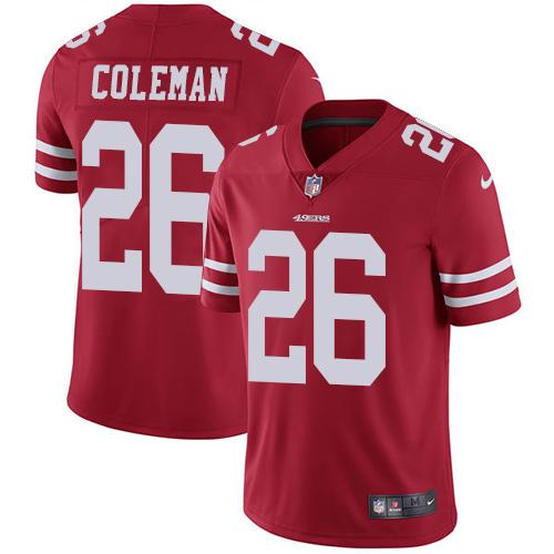 Nike San Francisco 49ers #26 Tevin Coleman Red Team Color Stitched NFL Vapor Untouchable Limited Jersey