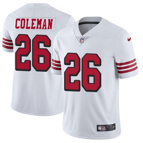 Nike San Francisco 49ers #26 Tevin Coleman White Rush Stitched NFL Vapor Untouchable Limited Jersey