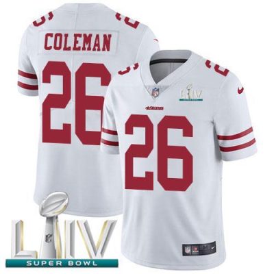 Nike San Francisco 49ers #26 Tevin Coleman White Super Bowl LIV 2020 Stitched NFL Vapor Untouchable Limited Jersey